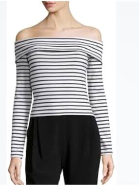 10 Crosby Derek Lam Black & White Striped Off-the-Shoulder Sweater cotton